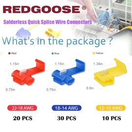 60PCS Solderless Quick Splice Wire Connectors, 22-10 AWG Lock Snap Electrical Wire Connector(22-18AWG Red 20PCS, 18-14AWG Blue 30PCS, 12-10AWG Yellow 10PCS)