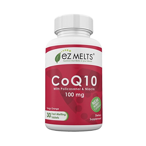 EZ Melts CoQ10 100 mg, Sublingual Vitamins, Vegan, Zero Sugar, Natural Orange Flavor, 60 Fast Dissolve Tablets