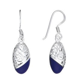 Silverly Women's 925 Sterling Silver Blue Filigree Oval Swirl Dangle Earrings