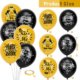 HOWAF New Year's Eve Decoration Balloons Set, New Year's Eve Decoration, New Year Gold New Year's Eve Balloons, Latex Balloons, Helium Balloons, New Year Decoration, Black, Gold New Year's Eve Party