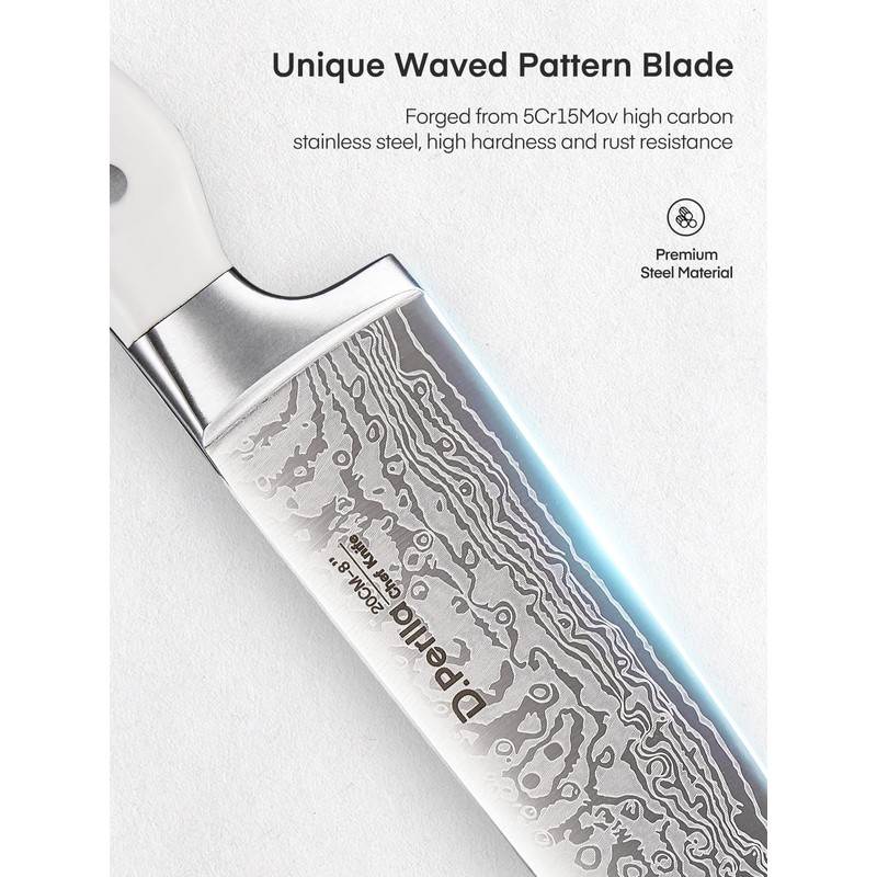 Knife Set with Block, D.Perlla 15 Pieces Kitchen Knife Set