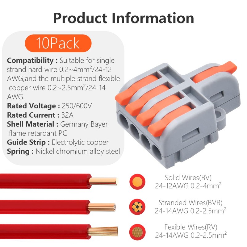 XALXMAW 10Pcs Lever Wire Connectors, 1 in 4 Out DIY