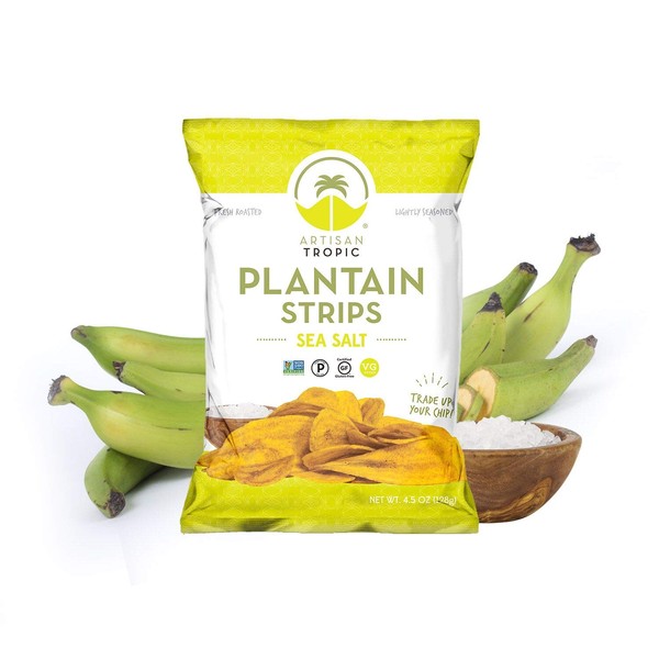 Sea Salt Plantain Chips - Vegan Snacks - Healthy Snacks - Paleo Snacks - Gluten Free Snacks - Whole 30 Approved Foods - Banana Chips - Baked Chips - ARTISAN TROPIC Plantain Strips - 4.5 Oz Single Pack