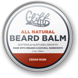 All Natural Beard Balm - Made with Beeswax, Shea Butter, Castor Oil to Soften Beard & Nurture Growth - TSA Friendly (2oz, Cedar Musk)
