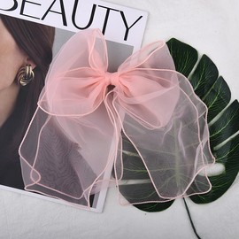 Pink Organza Bow Hair Clip for Women Girls Big Large Hair Bows for Teens Teenage Girls Bow Hair Accessories for Thick Fine