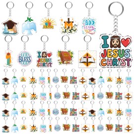 Yoloodayy 120 pcs Acrylic Christian Keychains Jesus Keychains Bulk Bible Keychain for Women Men Sunday School Baptism Gifts Christian Party Favors, 10 Styles