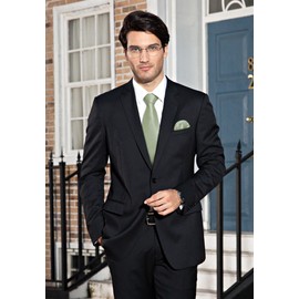 HISDERN Men's Tie Wedding Checked Ties Handkerchief Flowers Elegant Classic Tie & Pocket Square Set, Sage Green-3