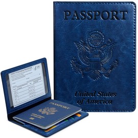 Passport Holder Cover Wallet RFID Blocking Card Slot for Women Men, Navy Blue