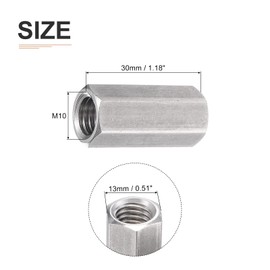 DTGN M10x1.5mmx30mm(DxPxH) Hex Coupling Nuts - 5Pack - Good for Home Garage Repairs - 304 Stainless Steel Polishing Rod Coupling Nuts - Silver Tone