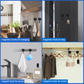 LOVIMAG Magnetic Hooks for Cruise Cabins,110Lbs Black Swivel Magnet Hooks,Heavy Duty Magnetic Hook for Refrigerator,Hanging,Fridge,Metal Hooks for Cruise Ship Walls -12 Pack