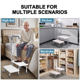 2 Step Stool with Handle for Elderly - Non-Slip Bedside Steps with Adjustable Handrail (450 lbs Capacity)