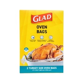 Glad Turkey Size Oven Bags for Meats & Poultry 8-24 lbs – BPA-Free* for Tender, Juicy Roasts with Fast & Easy Clean-Up, Turkey Cooking Bags, Roasting Bags, 19" x 23.5" - 2 Count