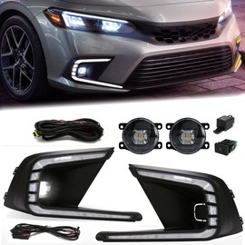 VGETTING LED Daytime Running Light For Honda Civic 2021 2022 2023 Fog Lamp Tri-Colors DRL With LED Light Blub For Civic Sedan Front Lamp with Bezel