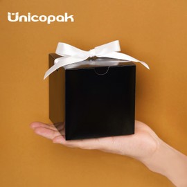 UnicoPak 4x4x4 Black Gift Boxes 50 Pcs, Elegant Small Gift Boxes with Lids for Birthday Party Wedding Holiday Christmas Gift Box for Ornaments, Treats, Candle, Mug, Crafting