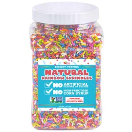 Dye-Free Rainbow Sprinkles – 2.2 LB - Natural Vegan Baking Toppings with No Artificial Dyes or Flavors – Non-GMO Jimmies for Cookies, Cakes, Ice Cream & Cupcakes