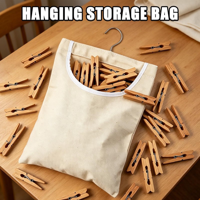 Laundry Clothespin Bag, 12.5 x 10.5 Inch Large Canvas Hanging