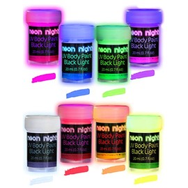 neon nights 8 x Pintura para Tejidos UV Luz Negra Pintura Textiles Lavable Tinte Ropa Camiseta Colores Neón Colorido