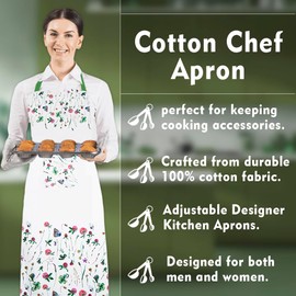 Eleet Kitchen Aprons For Mens & Womens Cotton Chef Apron With Pocket & Adjustable Neck Buckle, Multi Flower Butterfly, 27.5x31.5