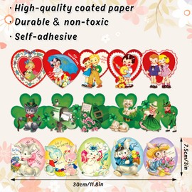 FYSUIMU 60Pcs Valentine's Day St. Patrick's Day Easter Bulletin Board Borders Heart Shamrock Egg Bunny Self-Adhesive Border Trim Sticker Decals for Home Classroom Party Wall Decoration