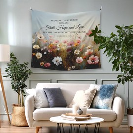 WAITPI Christian Wildflower Spring Hanging Wall Tapestry for Bedroom, Bible Verse Scripture Tapestries, Rustic Floral Botanical Wall Hanging Decor Tapestry for Prayer Room Church 50x60in