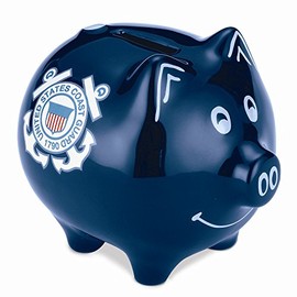 United States Coast Guard Navy Military Piggy Bank Safe Stoneware Savings Money Cash Box with Coin Slot