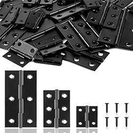 Hotop 24 Pcs Square Door Hinges Stainless Steel Folding Butt Cabinet Thickened Small and Furniture for Doors Window Wood, Brushed Finish, with 120 Screws (Black)