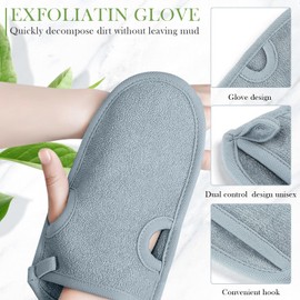 Pack of 2 Exfoliating Gloves, Shower Body Massage Glove, Body Scrub Glove with Thumb Holes, Glove Exfoliating for Body and Face, for Bath Sponge Spa (Grey + Pink)