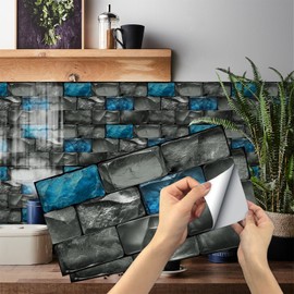 TUOKING 24-Pack Peel and Stick Wall Stickers Waterproof PVC Wallpaper for Kitchen 11.8”x5.9”Subway Tile Self-Adhesive Removable Stick on Bathroom
