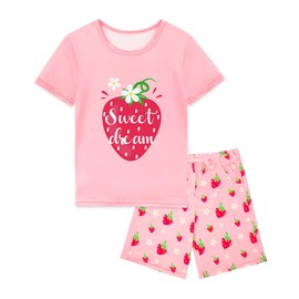 Nidoul Strawberry Pajamas for Girls Short Sleeve Toddler Summer Pjs Girls' Sleepwear 2 Pieces Lounge Sets Kids Clothes Size 5 6
