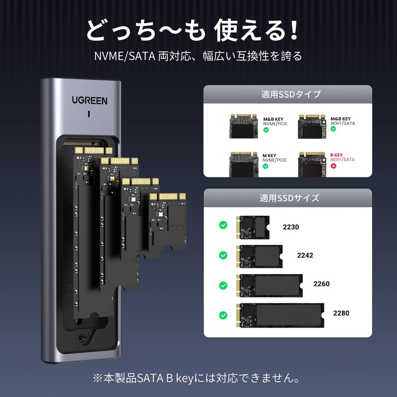 UGREEN M.2 SSD External Case, NVME/SATA Compatible, USB 3.2 Gen2