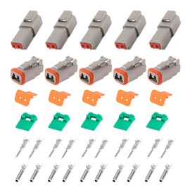 German Plug Car 2-Pin 5 Sets DT Connector Waterproof DT06-2S/DT04-2P 18-22AWG DT Connector Set Electrical Cable Connector Cable Connector for Car Motorcycles Truck Scooter Boots Motorcycle