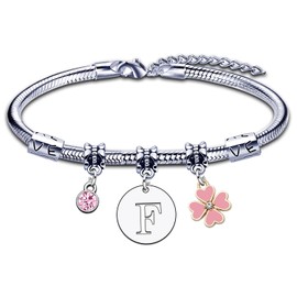 KJKJKJ A-Z 26 Initial Letter Pendant Bracelet Women Christmas Gift Personalisation Ideas Birthday Gift Bracelet Daughter Sisters Friends Lovers Birthday Christmas Graduation, L, Stainless Steel, 0