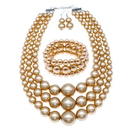 utop JNF Large Big Pearl Necklace and Earring Set Multi Strand Pearl Necklace Costume Jewelry Chunky Pearls Necklaces for Women