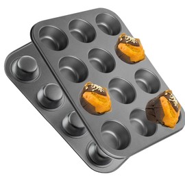 SiypWok Stainless Steel Muffin Pan, Food Grade Cupcake Pan-Grey 12 Cups 2 Pieces, Non-stick Coating Baking Mold for Making Cupcake,Egg bites,Tart,Bread-Heat Resistant Up to 446°F Dishwasher Safe