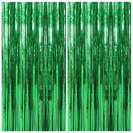 2 Pack Foil Curtain Backdrop Green Metallic Tinsel Foil Fringe Curtains Photo Booth Props for Birthday Wedding Engagement Baby Shower Bachelorette Christmas Holiday Celebration Party Decorations