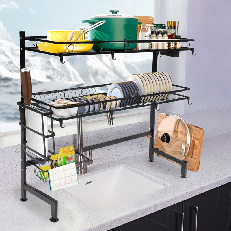 Over The Sink Dish Drying Rack, 2-Tier Multifunctional Over The