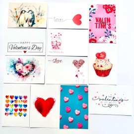 ShredAstic®️ VALENTINES pack 12 assorted Florist Flower Message Cards hampers gift bags small 6x9cm love (60 x 90mm)