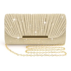 BELICOO Clutch Bag for Women, Sequin Envelope Handbag Evening Bags with Detachable Chain, Elegant Clutches for Wedding Bridal Prom Party(Gold)