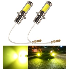 H3 LED Fog Lamp, Yellow, Yellow/POOPEE, 35W, 800LM, 12V/24V, Non-Polarity, COB Chip, 360° Luminance, High Brightness, Set of 2