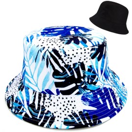 Newellsail Fishing Hats Double-Sided Reversible Fishing Hat Foldable Unisex Fisherman Hat for Hiking Camping Travel Fishing Blue and White Coconut Tree Print (56-58 cm), Blue and White