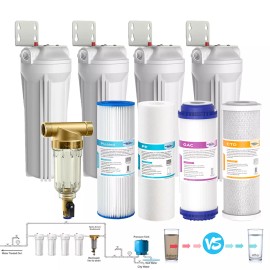 Universal 4-Stage 10 Inch Whole House Water Filter Housing & Spin Down Cartridge System