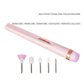 Electric Nail Drill,USB Nail Polishing Machine 5 in 1 with Light,Portable Mini Professional Manicure Pedicure Polishing Shape Tools,Professional Electric Nail Files Kit for Acrylic Gel Nails,Pink
