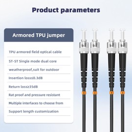 Jeirdus 15M ST to ST Outdoor Armored Duplex 9/125 SM Fiber Optic Cable Jumper Optical Patch Cord Singlemode 15Meters 49ft ST-ST