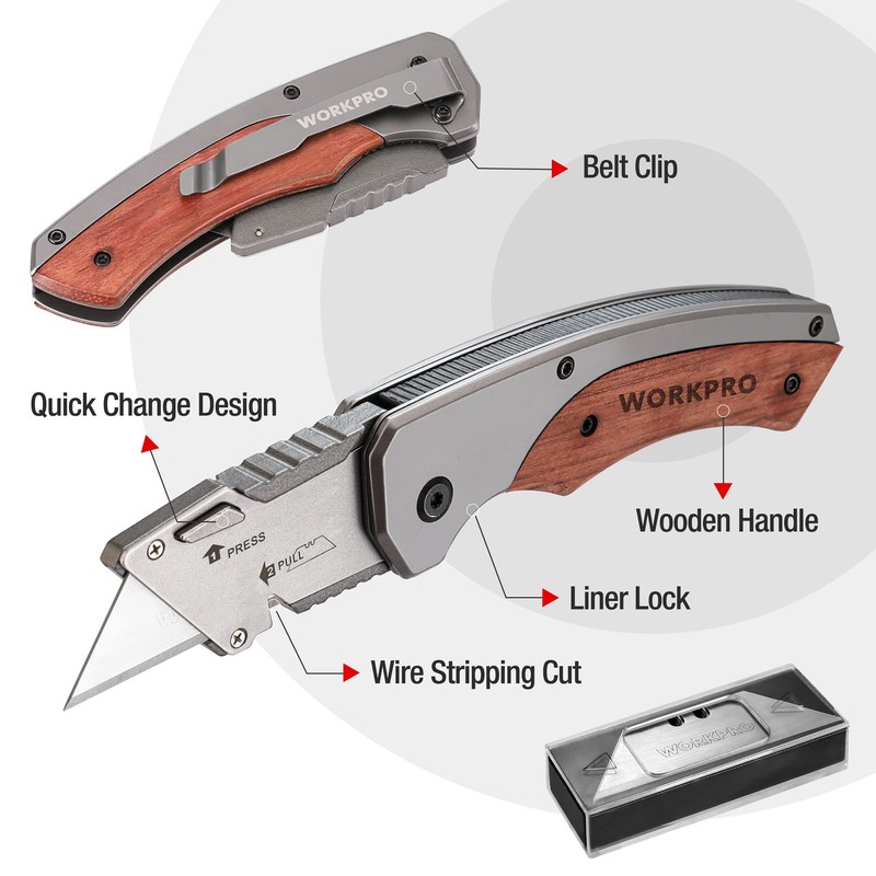 WORKPRO Folding Utility Knife, Quick-Change Box Cutter with Stainless Steel