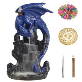 Simcat Dragon Incense Stick Holder Ceramic Incense Stick Holder with 1 Pad, 1 Tweezers, 30 Wooden Sticks, 20 Mixed Aroma Cones for Reflow Aroma Home Decoration (Blue)