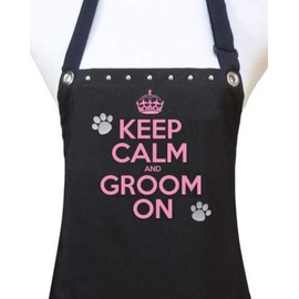 Trendy Salon Aprons Waterproof Pet Dog Grooming Groomers Apron, Keep Calm Groom On (Pink)