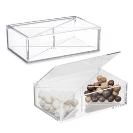 Hammont Clear Acrylic Box with Hinged Lid – Small Plastic Organizer for Office, Desk, Makeup, Crafts, Cotton Balls, Jewelry & More | 6.5''x4''x2'' (2 Pack)