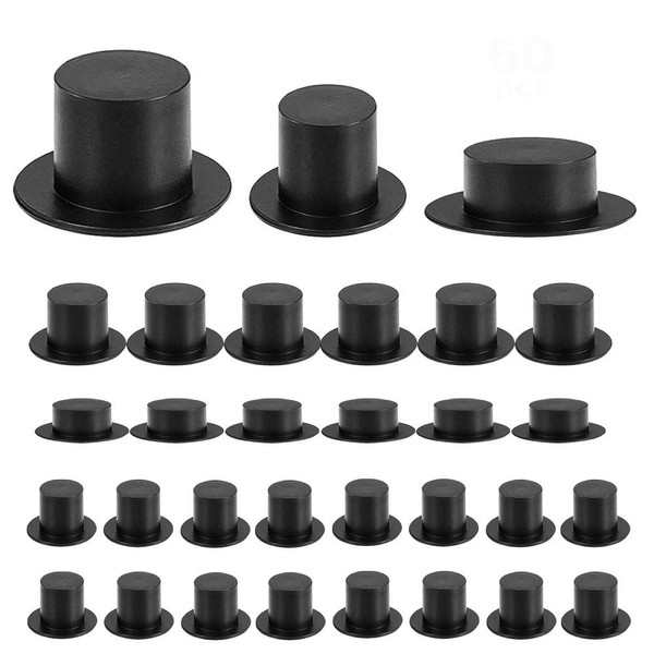Anyasen Decorative Cylinder Black 60 Pieces Mini Black Top Hats Christmas Mini Snowman Hats Top Hats Miniature Snowman Hats Top Hat Cylinder Hat Small Groom Hat for DIY Craft Supplies 3 Sizes