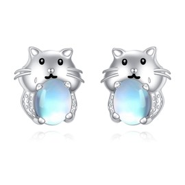 Cat / Pineapple / Flower / Whale / Dinosaur Earrings Moonstone Stud Earrings 925 Sterling Silver Animal Earrings Hypoallergenic for Sensitive Ears Animal Jewellery for Women Teen Girls, Sterling