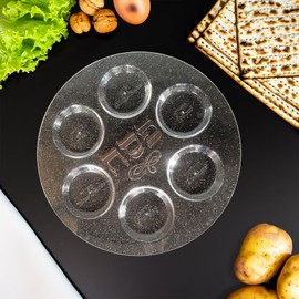 Rite Lite Plastic Seder Plate Clear Glitter Passover Gifts Stylish & Colorful Pesach Seder Serving Dish Recipe Hebrew & English Haggadah Traditional Jewish Hostess Holiday Party Plate Decor 12"